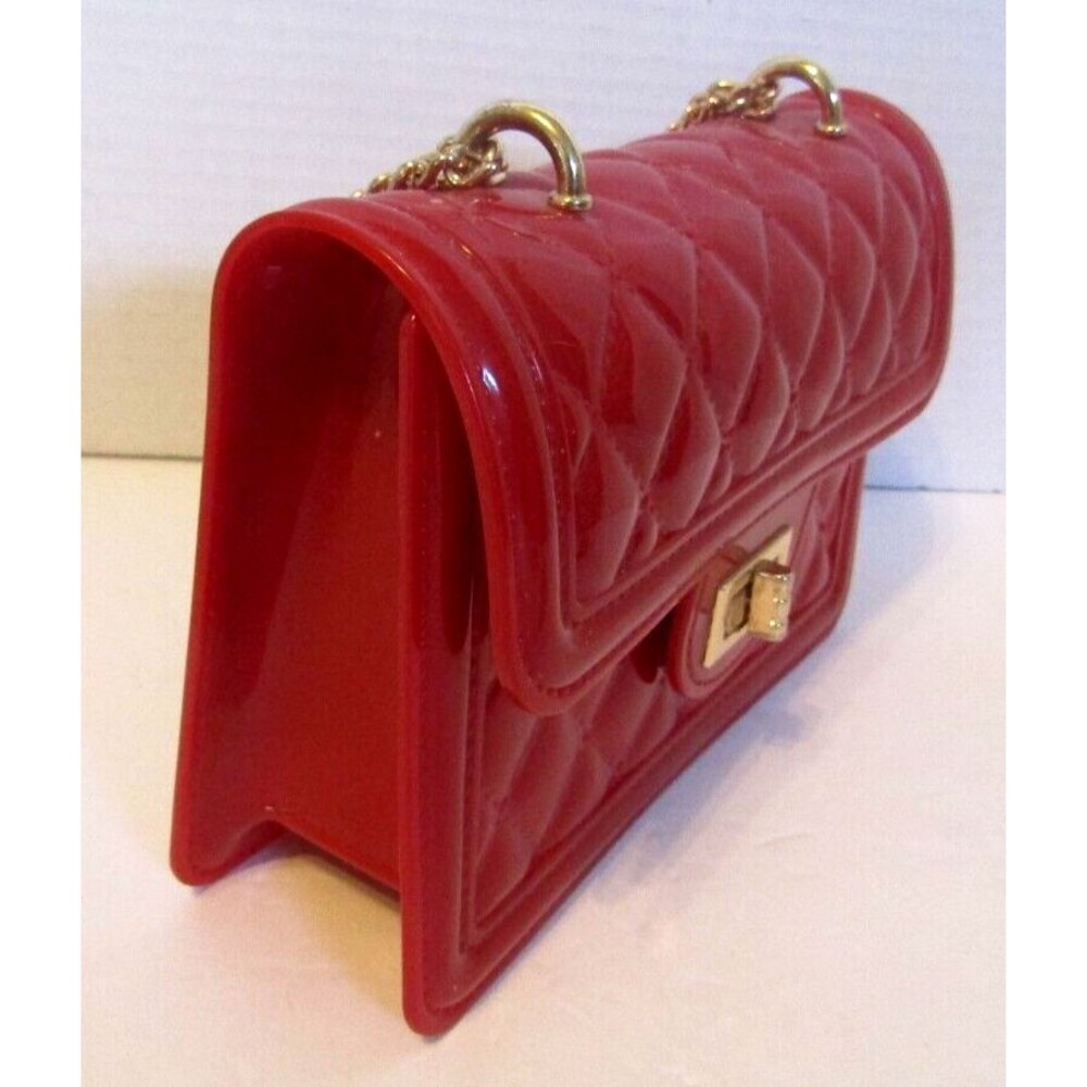 Deluxity Los Angeles Crossbody NWOT Red Quilted Jelly Bag Purse Gold Chain - Picture 6 of 10
